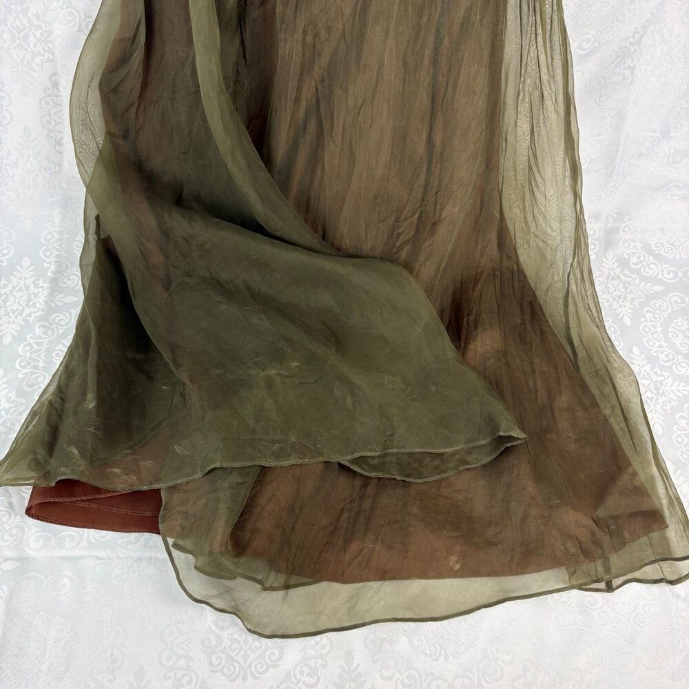 Y2K Laundry by Shelli Segal 100% Silk Green Maxi Skirt Vintage Whimsygoth Size 4 - Picture 7 of 8